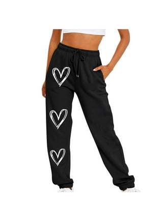DENGDENG Valentine's Day Plus Size Petite Sweatpants for Women Fall Love  Heart Printed Baggy Pants with Pockets Track High Waisted Sweatpants Wide  Leg Drawstring Joggers Pants Pink XXL 