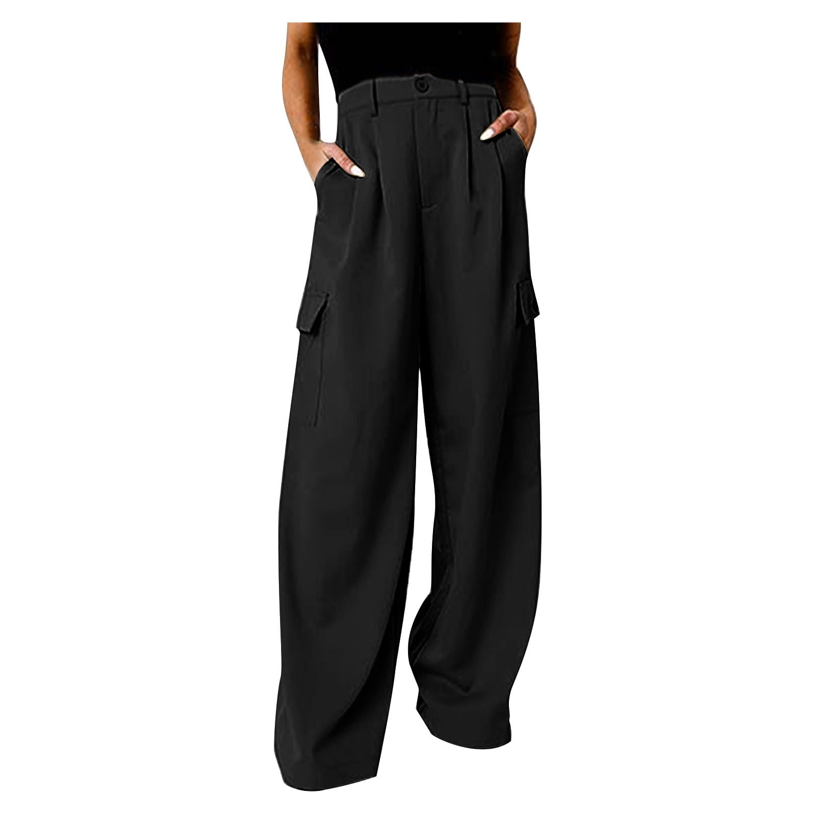JWZUY Womens High Waisted Wide Leg Cargo Pants Baggy Casual Slack Suit ...