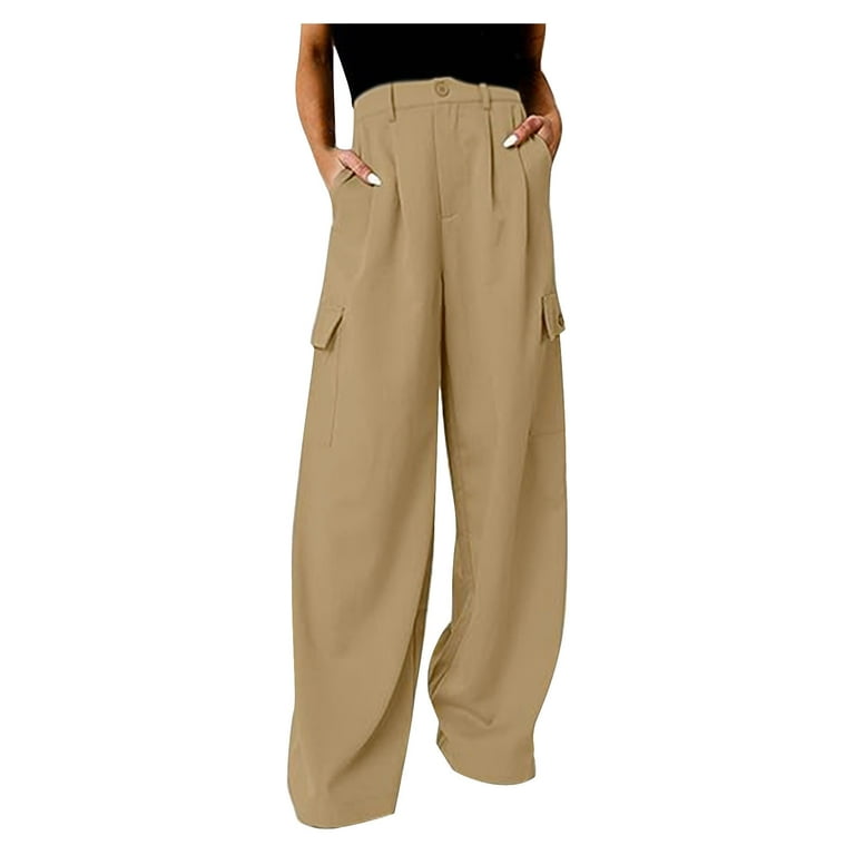 Womens Pants Fashion Women Casual Fashion 4 Pockets High Waisted Cargo Pants  Wide Leg Pants Jumpsuit for Women Casual at  Women's Clothing store