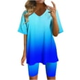 thumbnail image 1 of JWZUY Womens Lounge Wear 2 Pieces Outfit Gradient Ombre Plus Size Pajamas Set Sleep Wear Crewneck Short Sleeve Top Bottom Sky Blue L, 1 of 4