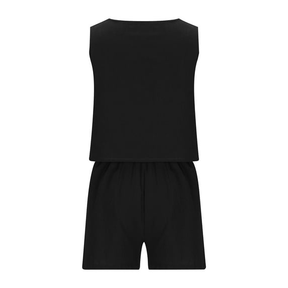 JWZUY Womens Matching Sets Square Neck 2023 Trendy 2 Piece Outfits Crop Tops Linen Short Set Lounge Clothes Beach Summer Black XXL