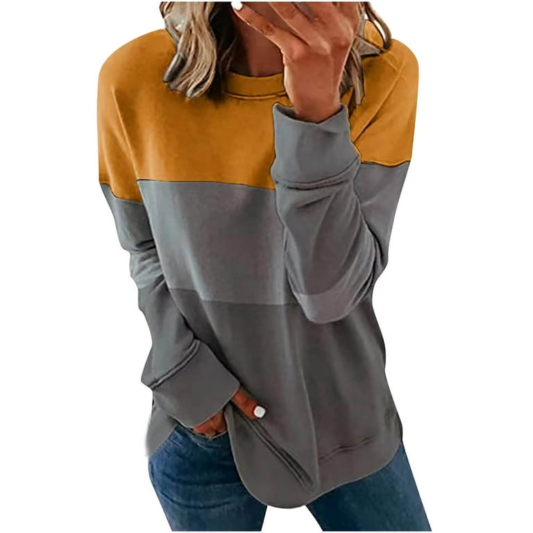 JWZUY Womens Oversized Pullover Long Sleeve Sweatshirt Hoodie Sweater Teen  Girls Fall Y2K Loose Fit Clothes Yellow#01 L