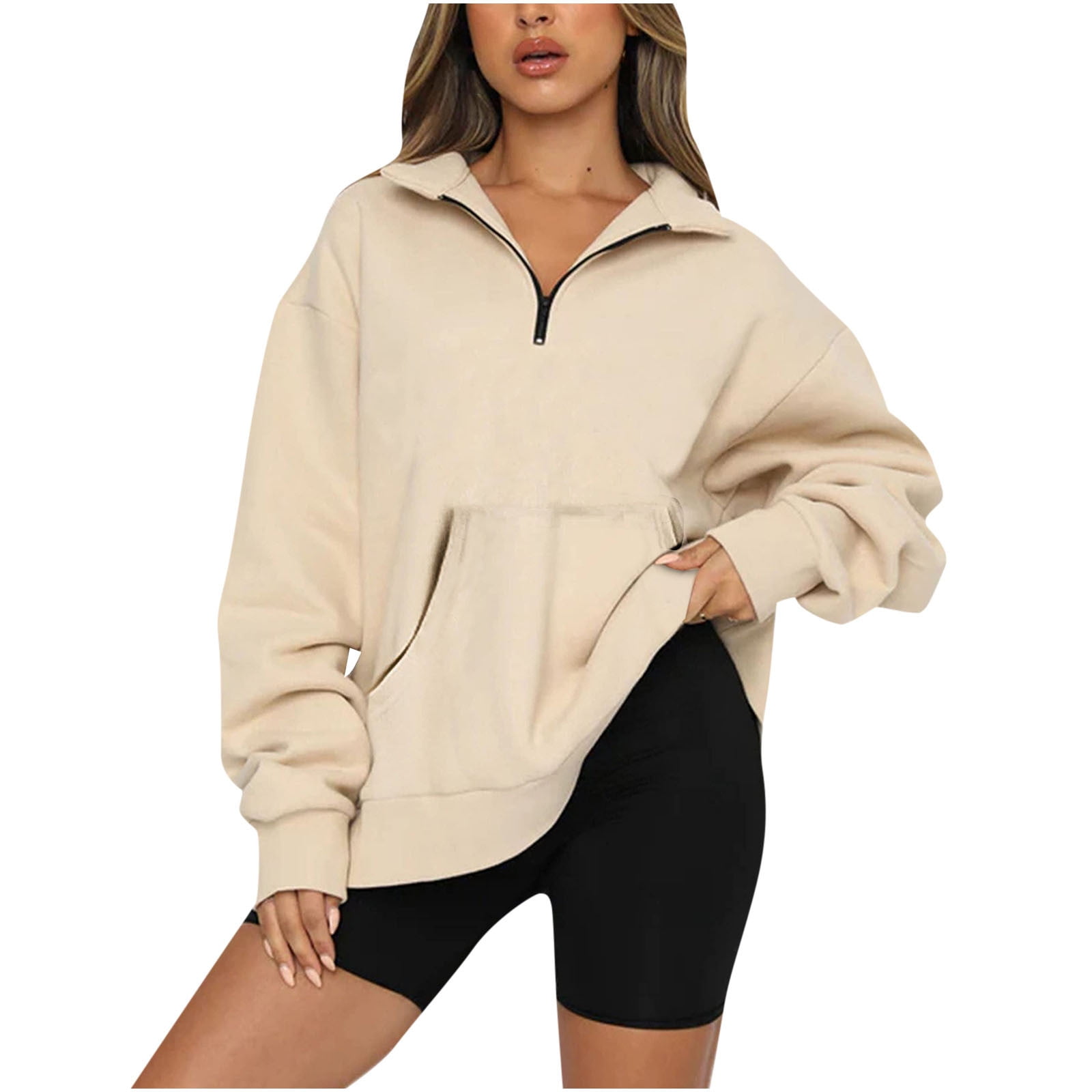 JWZUY Womens Oversized Sweatshirt Half Zipper Long Sleeve Drop Shoulder ...