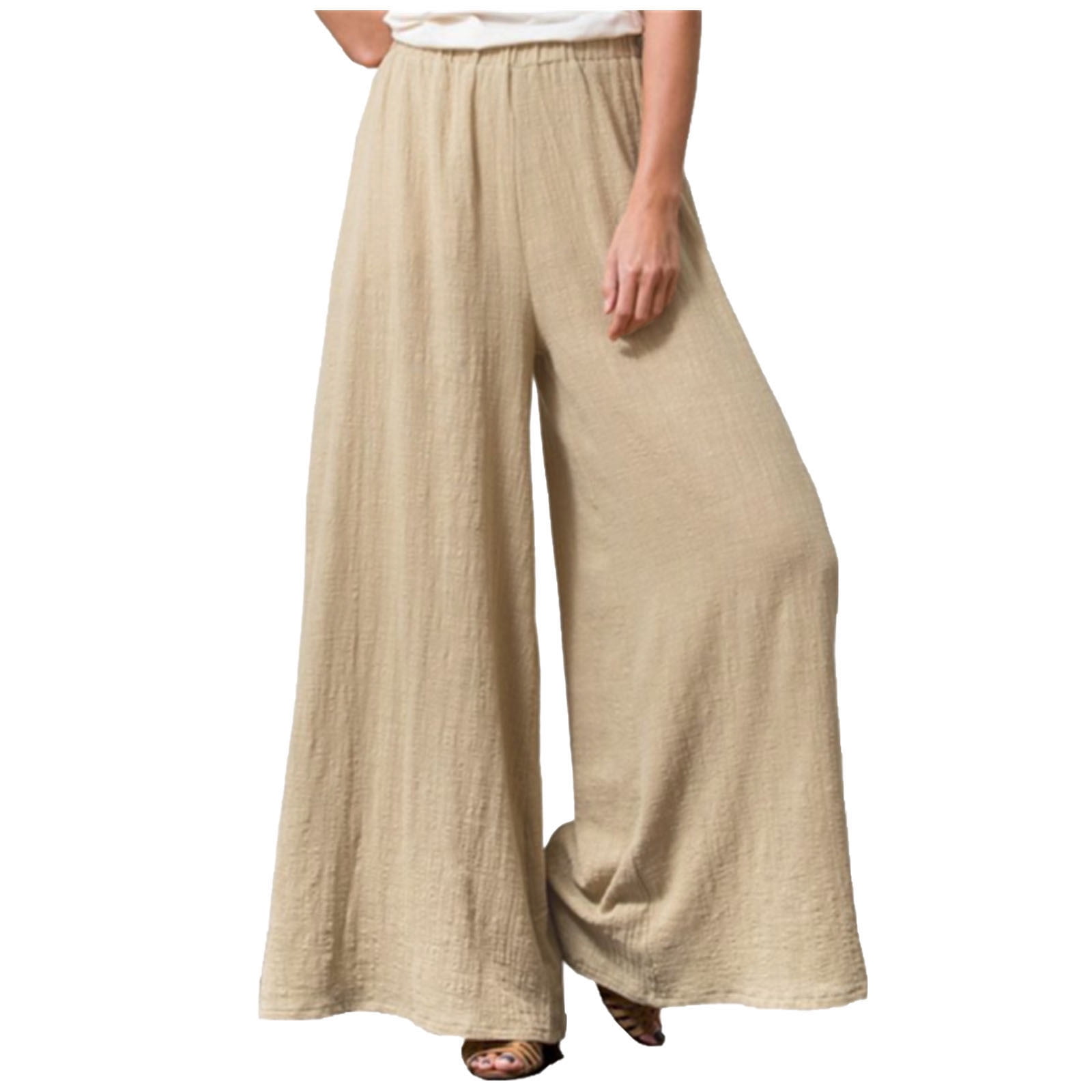 JWZUY Womens Plus Size Linen Pants Wide Leg Palazzo Trousers High ...