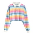thumbnail image 1 of JWZUY Womens Rainbow Color Block Striped Sweatshirts Cropped Jumper Well-dressed Pullover Junior's Tops Button Up Crewneck Long Sleeve Sweatshirt Pink XXL, 1 of 6