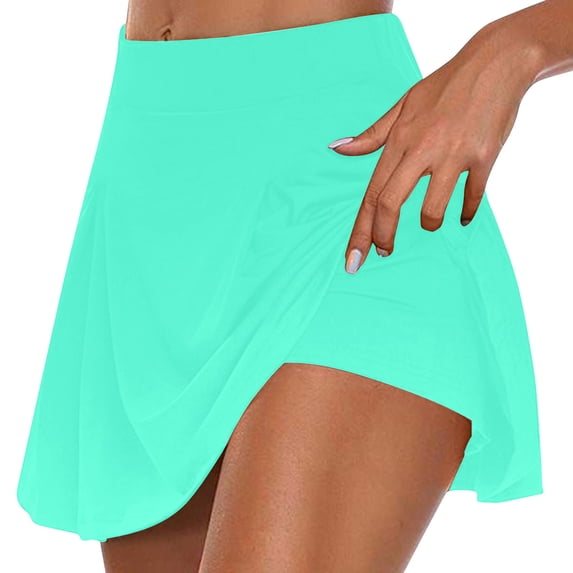 JWZUY Womens Skirt with Shorts Underneath Solid Elastic High Waist Shorts Golf Tennis Skorts Athletic Running Shorts Sports Double Layer Shorts Workout Tennis Mint Green M