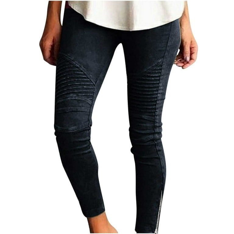JWZUY Womens Slim Fit Pant Elastic Waist Ankle Pants Design Pants Pencil  Trouser Ruched One Leg Size Zipper Pant Black XL