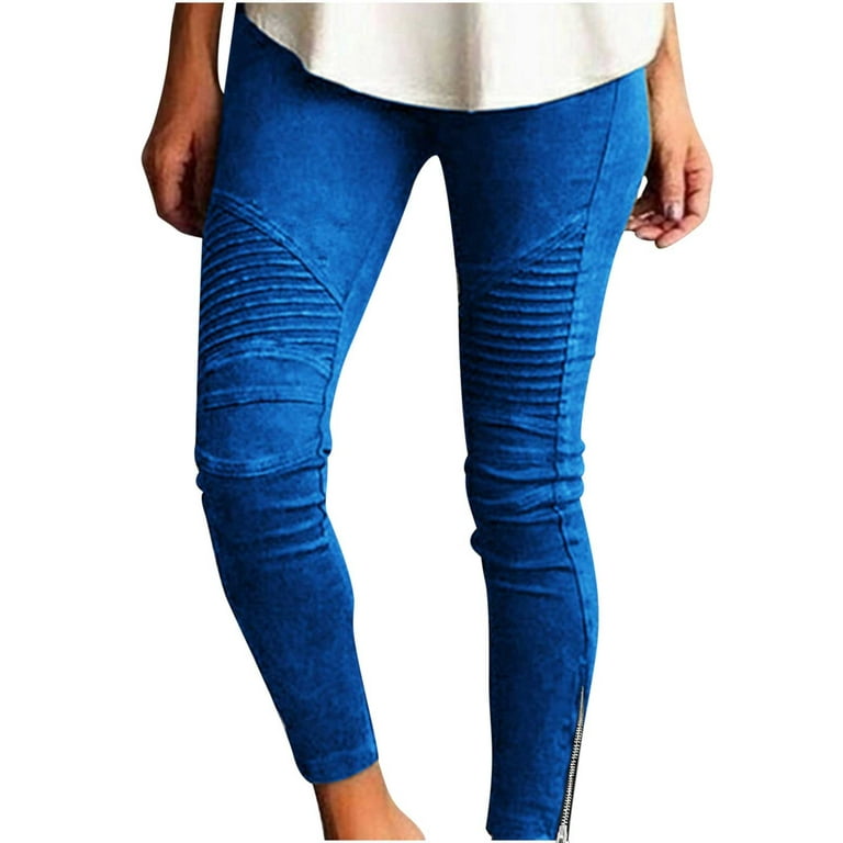 JWZUY Womens Slim Fit Pant Elastic Waist Ankle Pants Design Pants Pencil  Trouser Ruched One Leg Size Zipper Pant Blue M