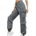 thumbnail image 1 of JWZUY Womens Solid Cargo Pant Taper Joggers Pants Ankle-Length Drawstring Elastic Waist Pant Gray M, 1 of 8