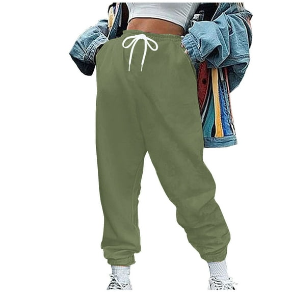 JWZUY Womens Solid Sweatpant Ankle-Length Drawstring Elastic High Waist Pant Taper Jogger Streetwear Pants Army Green XXL