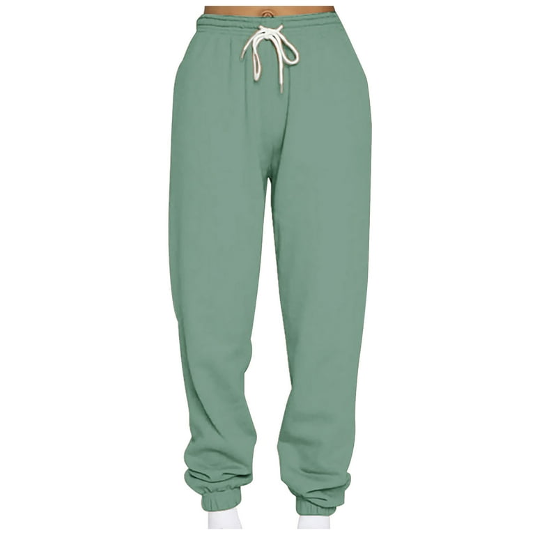 JWZUY Womens Solid Sweatpants Ankle Length Drawstrijg Elastic Waist Pant  Casual Jogger Regular Fit Pants Mint Green M