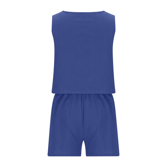 JWZUY Womens Square Neck Crop Tops 2 Piece Outfits Linen Short Set Lounge Matching Sets 2023 Trendy Clothes Beach Summer Blue S