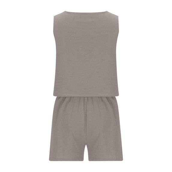 JWZUY Womens Square Neck Crop Tops 2 Piece Outfits Linen Short Set Lounge Matching Sets 2023 Trendy Clothes Beach Summer Gray L