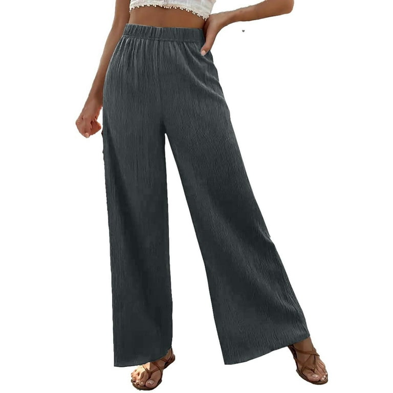 JWZUY Womens Straight Pants Elastic High Waist 7/8th Pants Casual