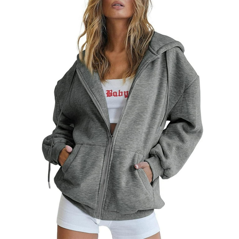 JWZUY Womens Zip Up Hoodies Long Sleeve Fall Oversized Sweatshirts
