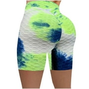 JWZUY Workout Leggings for Women Bubble Texture High Waisted Yoga Shorts Fashion Tie Dye Shorts Green M