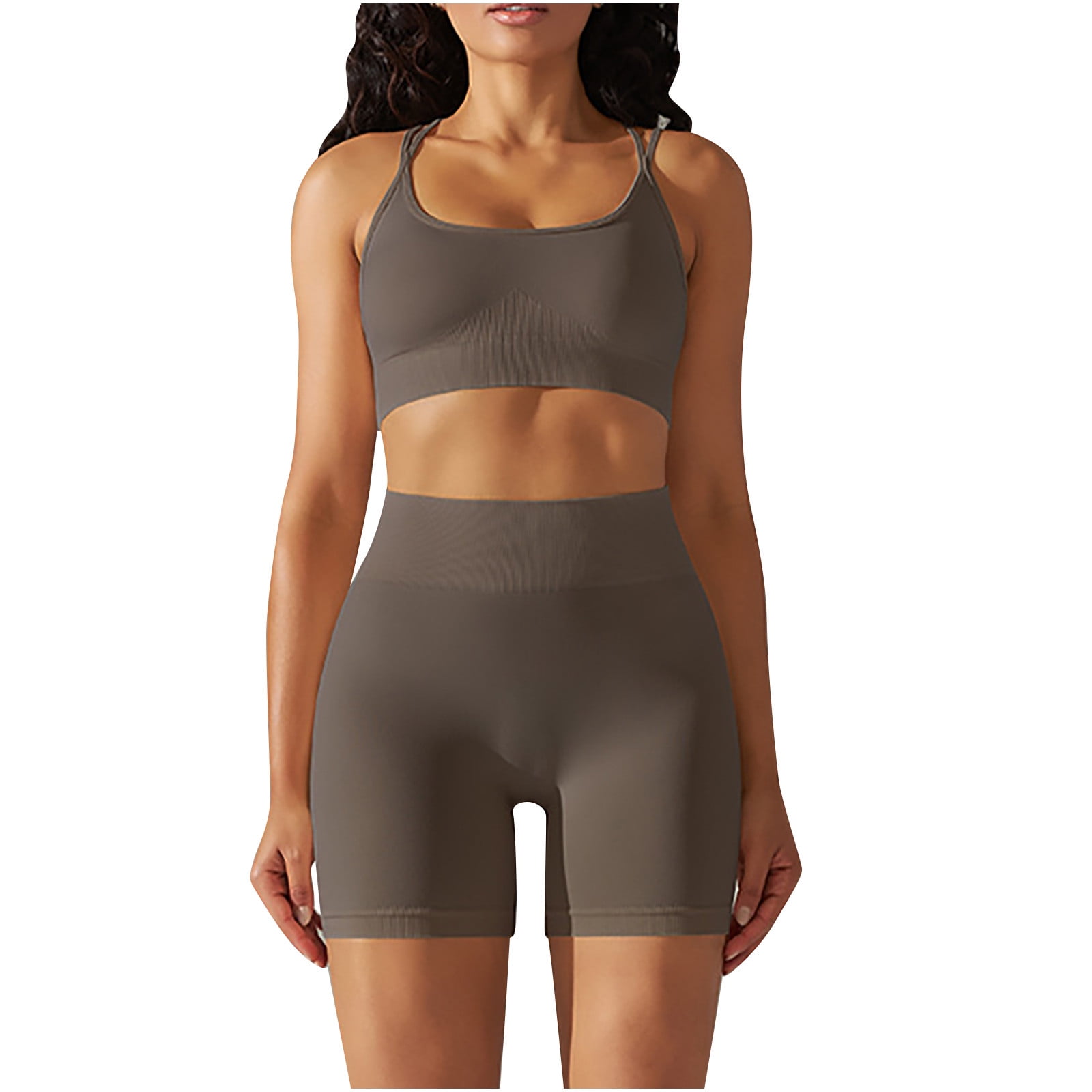 JWZUY Workout Outfits Sets for Women 2 piece Seamless Backless Tank ...