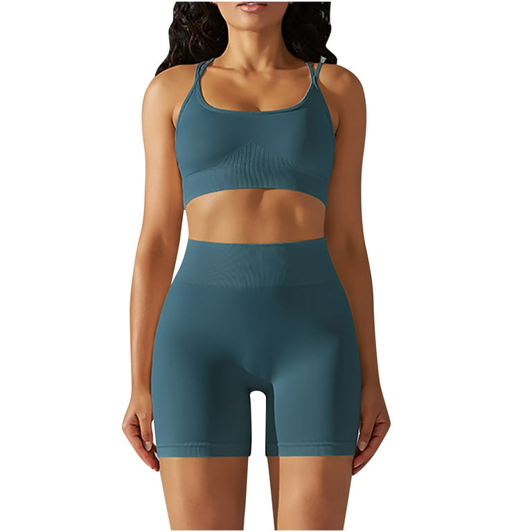 JWZUY Workout Outfits Sets for Women 2 piece Seamless Backless