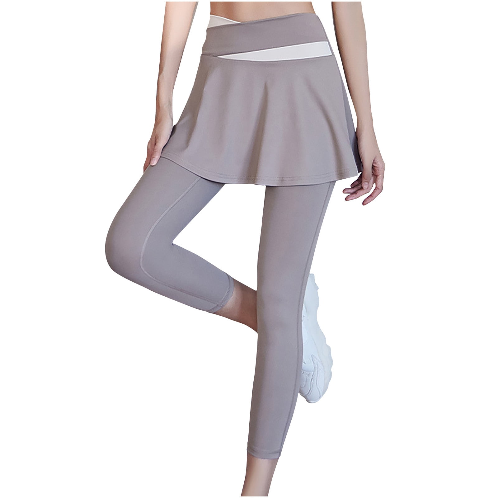JWZUY Yoga Skirted Leggings with Pockets Women Active Athletic Ruffle  Pleated Golf Tennis Color Block Skirt Pants Purple L 