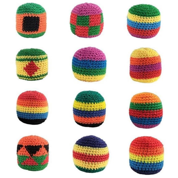 JWZZYD 12Pcs Adults Only Assorted Geometric Crochet Hacky Balls, 2.4" Handwoven Kick Sack Footbags, Soft Juggling Balls for Beginners, Stress Relief Sensory Toys, Durable Kick Bags for Casual Play
