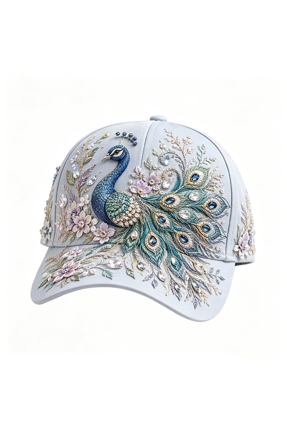 2026 Garden Morning Baseball Cap, Floral Animals Printed Decor Hat, Adjustable Lightweight Sun Cap, Casual Soft Cotton Sun Hat for Daily Outdoor, Garden & Holiday Headwear(Peacock)