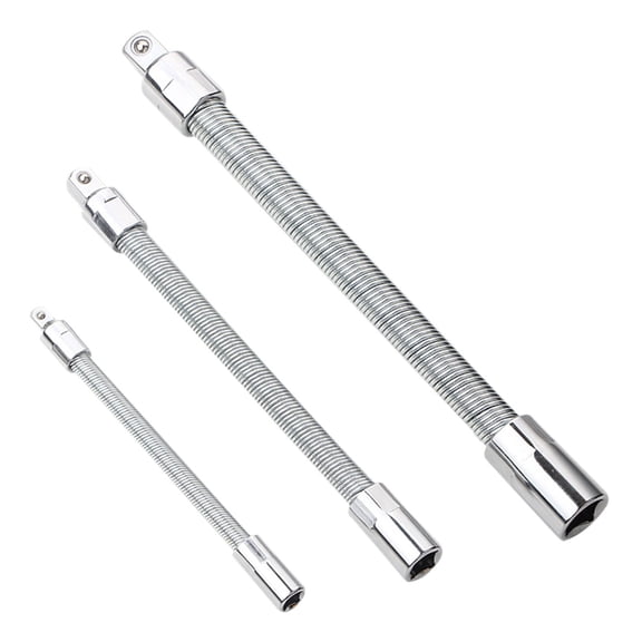 JWZZYD 3-Piece Flexible Spring Steel Socket Extension Bar Set, High Torque 360° Wrench Extension Rod with 1/4", 3/8", 1/2" Drive, Durable Tool for Mechanics, Auto Repair & Fasteners, White