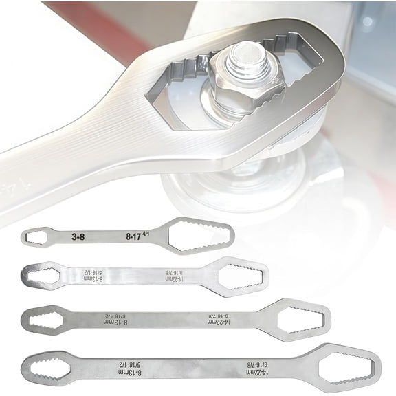 JWZZYD 4 PCS Double-Ended Self-Tightening Wrench Set, 8-22mm Adjustable Universal Multi-Size Torque Wrench, Heavy Duty Auto Repair Tool for Mechanical Maintenance, Home & Car Repair, White