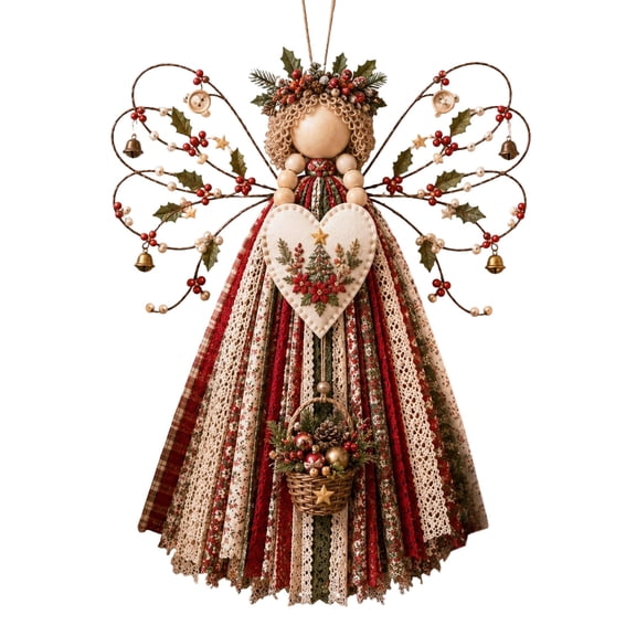 JWZZYD Angel Fabric Hanging DIY Kit, Macrame Wall Weaving Craft, For Adults with Instructions, Precut Fabrics & Buttons to Create Layered Wings, Rustic Farmhouse Christmas Home Decor(Christ)