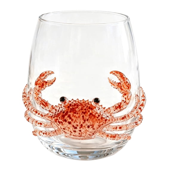 JWZZYD Artisanal Blue Ringed Octopus Glassware, 4.1" Octopuses Stemless Wine Glasses, Handcrafted Marine Animal Bar Glass, Clear Decorative Drinkware for Home Bar Kitchen, Ocean Lovers(Crab)