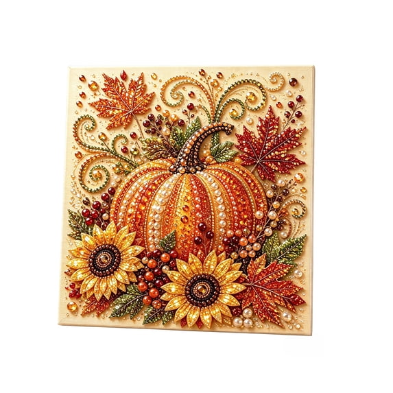 JWZZYD Autumn Pearl Painting Kit, Fall Diamond Art Pumpkins Bead Crafts Home Decor for Adults, 3D Sparkling Animals Artwork with Frame Seasonal Wall Art Beginner DIY Party Gift(Pumpkin)