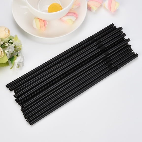 JWZZYD Black Flexible Bendable Disposable Plastic Drinking Straws, Adjustable Length Long Bulk Straws for Birthday, Wedding Party, Bar & Home Cold Drinks, Disposable Beverage Accessory, 100 Pack