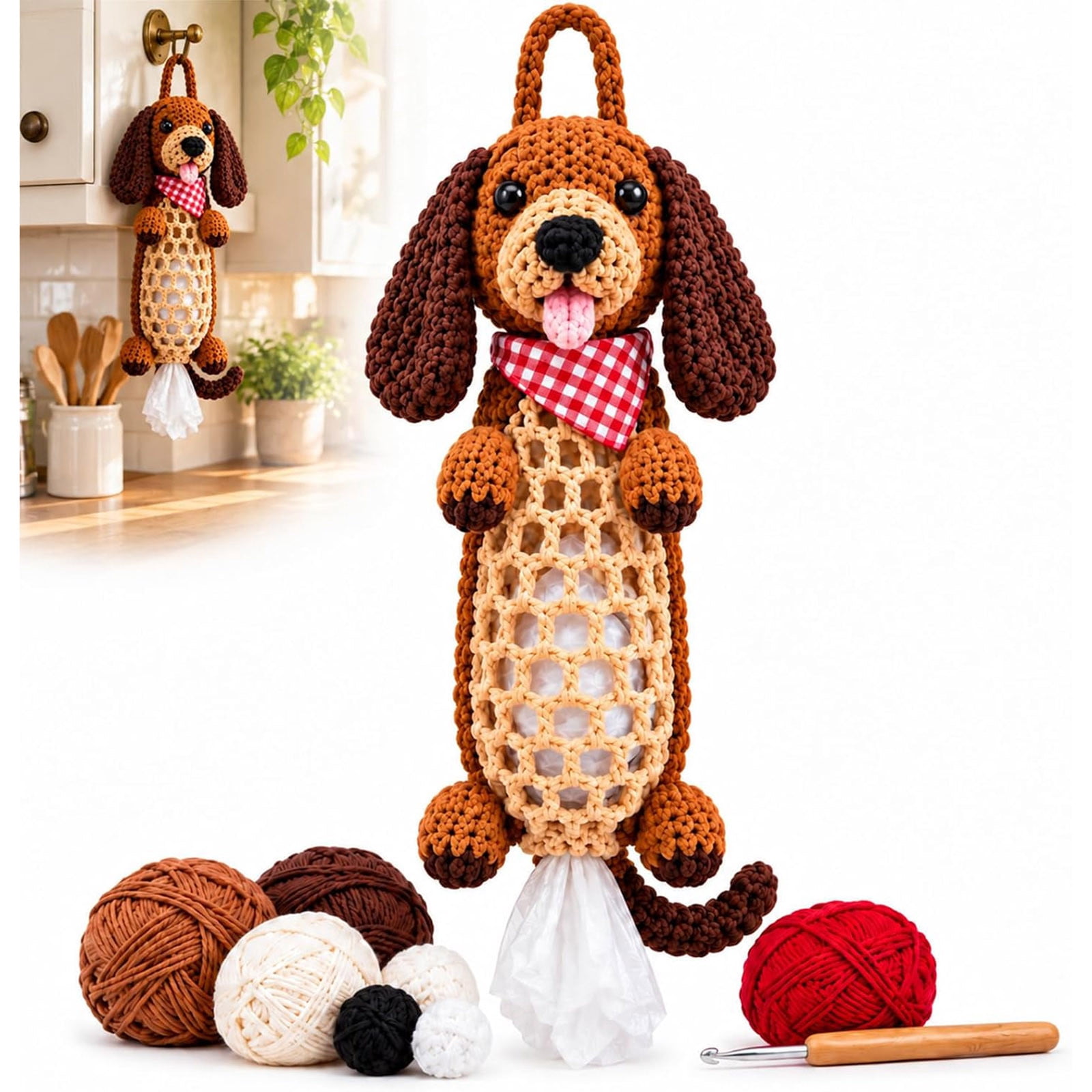 JWZZYD Crochet Animal Bag Holder DIY Kit, Handmade Knit Plastic Grocery ...