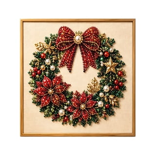 JWZZYD DIY Christmas Pearl Painting Art Kit with Frame, 9.8" Christmas Pearl Beads Art Craft Set, Gemstone Dots Beads for Holiday Christmas Wall Decor, Decoration Gift(Wreath)
