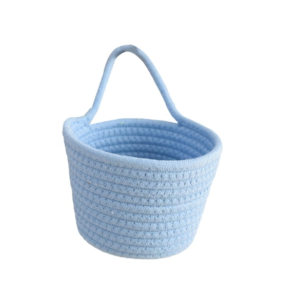 JWZZYD Fabric Wall Hanging Basket, 5.91" Boho Rope Wall Hanging Storage Basket, Hand Woven Organizer Bin, Multi Use Container for Cosmetic Snack Sundry Bedroom Kitchen Wall Decor, Blue