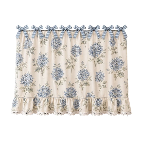 JWZZYD Farmhouse Stove Skirt Oven Curtain for Kitchen Decor, Reusable Washable Oven Front Cover with Lace Ruffle Trim with Ribbon Ties, Oven Curtain Cover for Cottage Kitchen(Blue Flower)