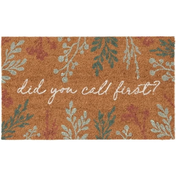 JWZZYD Floral Coir Doormat, 19.7"x31.5" Non-Slip Outdoor Entryway Mat, "Did You Call First?" Print Funny Entryway Rug for Front Door, Porch, Patio, Home Decor, Weather Resistant, 1 Pack
