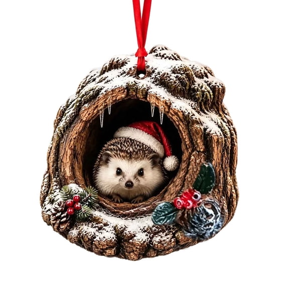 JWZZYD Forest Animal Acorn Ornaments 3D, 3.15" Detailed Woodland Creature Figurines in Acorn Shell, Shatterproof Resin Christmas Tree Ornaments, Unique Animal Lover Gift Idea(Hedgehog)