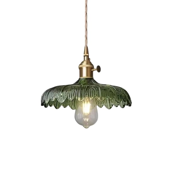 JWZZYD Glass Pendant Light, Green Vintage Ceiling Light, Adjustable Height Hanging Ceiling Light, Plug in Hanging Lamp for Kitchen Island Bedroom Hallway Dining Room Coffee Bar(B, 1 Pack)