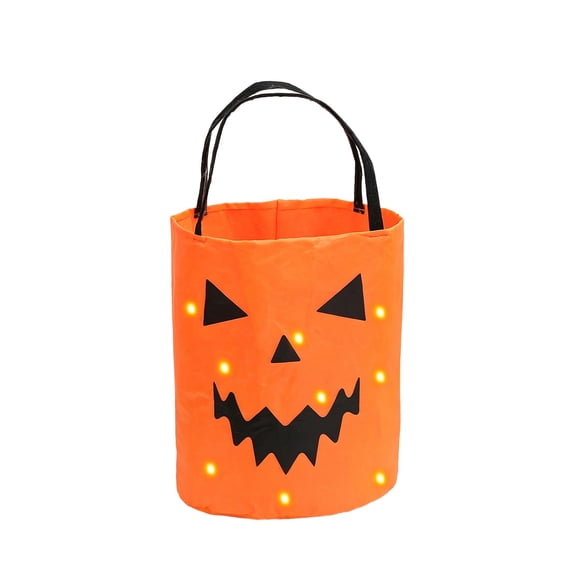 JWZZYD Halloween Candy Buckets, Light Up Pumpkin Halloween Candy Tote Bag, 9.84x11.81 Inch, Reusable Portable Handheld Storage Bag for Halloween Party Favors Home Decor(Style:A)