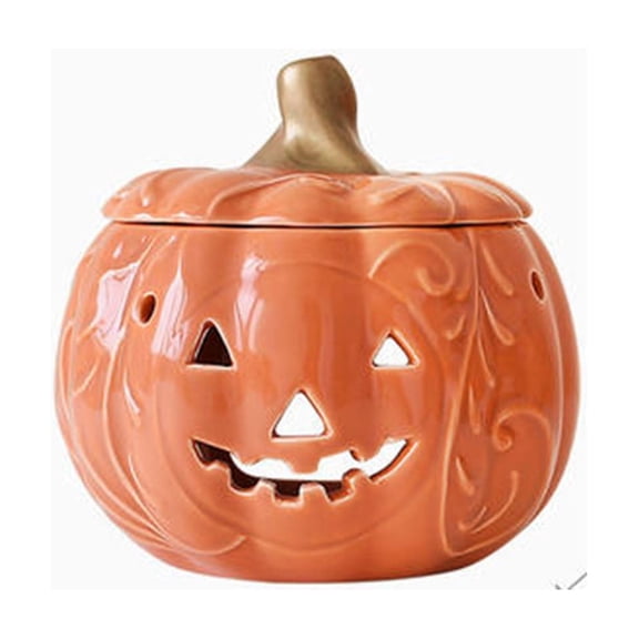 JWZZYD Halloween Pumpkin Ceramic Aromatherapy Candle, 6.2 Inch Aromatherapy Burner with Openwork Diffuser Lid, Fall Halloween Scent Candle Holder Desktop Mood Decor for Home Bedroom Kitchen