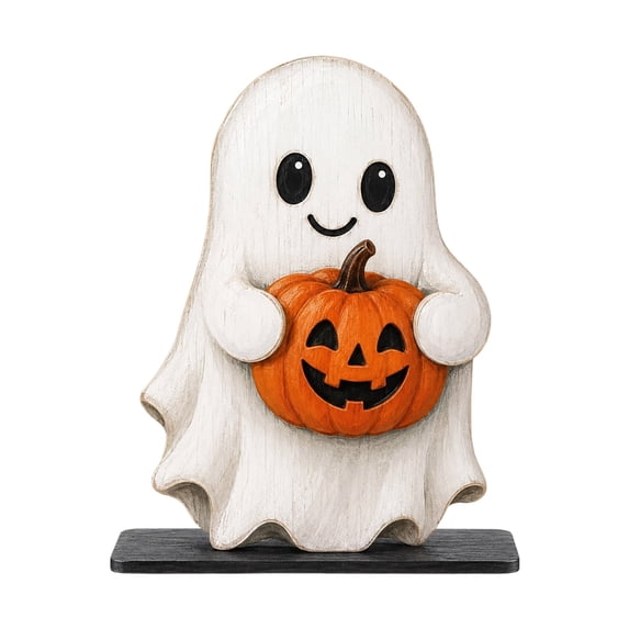 JWZZYD Halloween Tabletop Decorations Indoorm, Ghost Holding Pumpkin Wooden Tabletop Sign, Flat 2D Halloween Desktop Ornament, Rustic Fall Decor For Home Office Bookshelf Mantel Holiday Gift