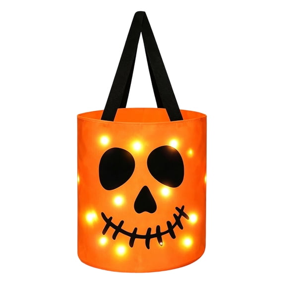 JWZZYD LED Light Halloween Candy Bags, Glow In The Dark LED Handbag, Reusable Goodie Bag With Handles For Halloween Party Favors Adult & Kiddos Costume Accessory, Orange-1