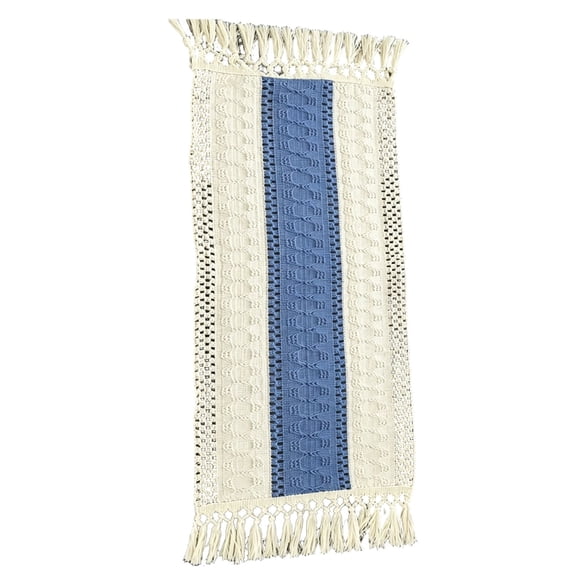 JWZZYD Light Blue Beige Striped Table Runner, Woven Linen Style Scarf with Tassels,Is Small And Exquisite, Rustic Farmhouse Decor for Dining Table, Kitchen, Coffee Bar and Home Decoration, 1 Pack