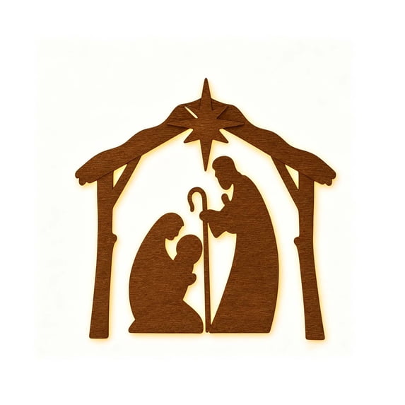 JWZZYD Lighted Nativity Scene Wooden Wall Decor, Warm Backlit Christmas Holy Family Silhouette Sign, Illuminated Religious Holiday Wall Art for Indoor Home, 1Pack