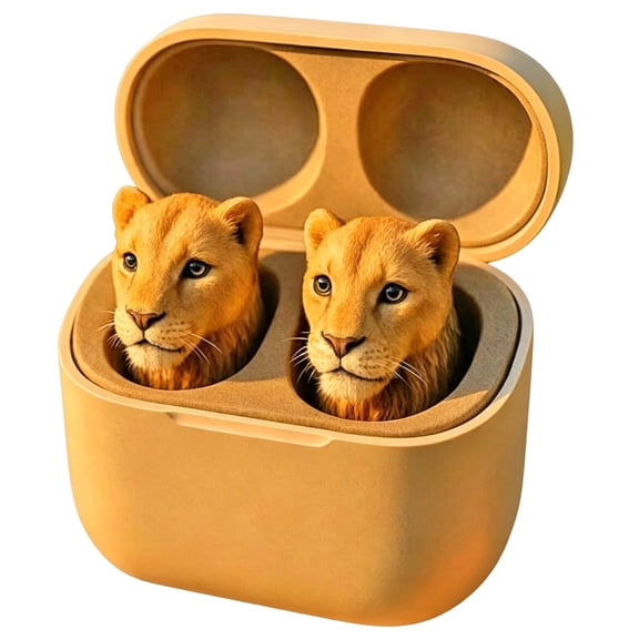 JWZZYD Lion Shaped Bluetooth Earbuds, Cute Animal Wireless Headphones with Charging Case, Deep Bass Noise Cancelling Earphones, Comfortable Stylish Gift for Teens & Adults, IPX4 Waterproof