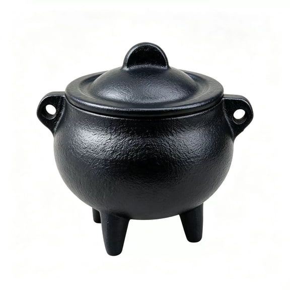 JWZZYD Mini Cast Iron Witch Cauldron, 1.85" 3-Legged Black Small Pot With Lid & Dual Side Handles, Halloween Incense Burner Wicca Altar Ritual DIY Craft Party Supply, 1 Pack