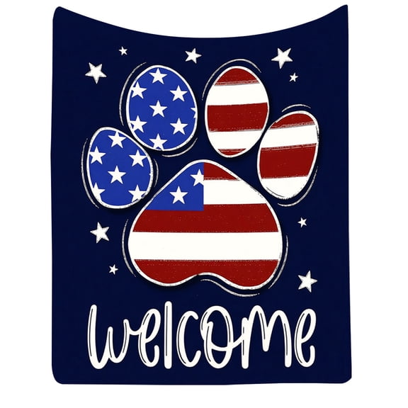 JWZZYD Patriotic 4th of July Throw Blanket, 27.6"x39.4" Soft Flannel Red White Blue Pet Paw Print Flag Blanket, Cozy Fuzzy Blanket for Dog Lovers, Couch, Sofa, Independence Day Holiday Decor, 1 Pack