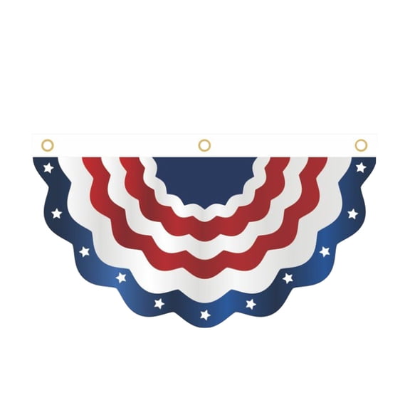 JWZZYD Patriotic Scalloped Fan Flag, 17.7"x35.4" American Star & Stripe Bunting Banner,Canvas Header with Grommets, 4th of July, Independence Day, Memorial Day Indoor Outdoor Yard Fence Hanging Decor