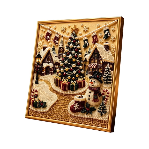 JWZZYD Premium 3D Pearl Christmas Wall Art Kit, 7.8"x7.8" DIY Christmas Pearl Painting Kit, Christmastree 3D Painting, Luxury Pearl Bead Art Craft Set, Holiday Home Decor Gift (House-A)
