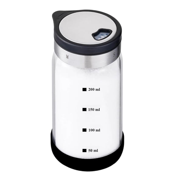 JWZZYD Salt Pepper Shaker, 8 oz Clear Glass Spices Bottle, 4 Mode Rotary Lid, Adjustable Outlet Holes, Resistant with Non-Slip Base for Kitchen Decor, Restaurant, BBQ Camping, 1 Pack